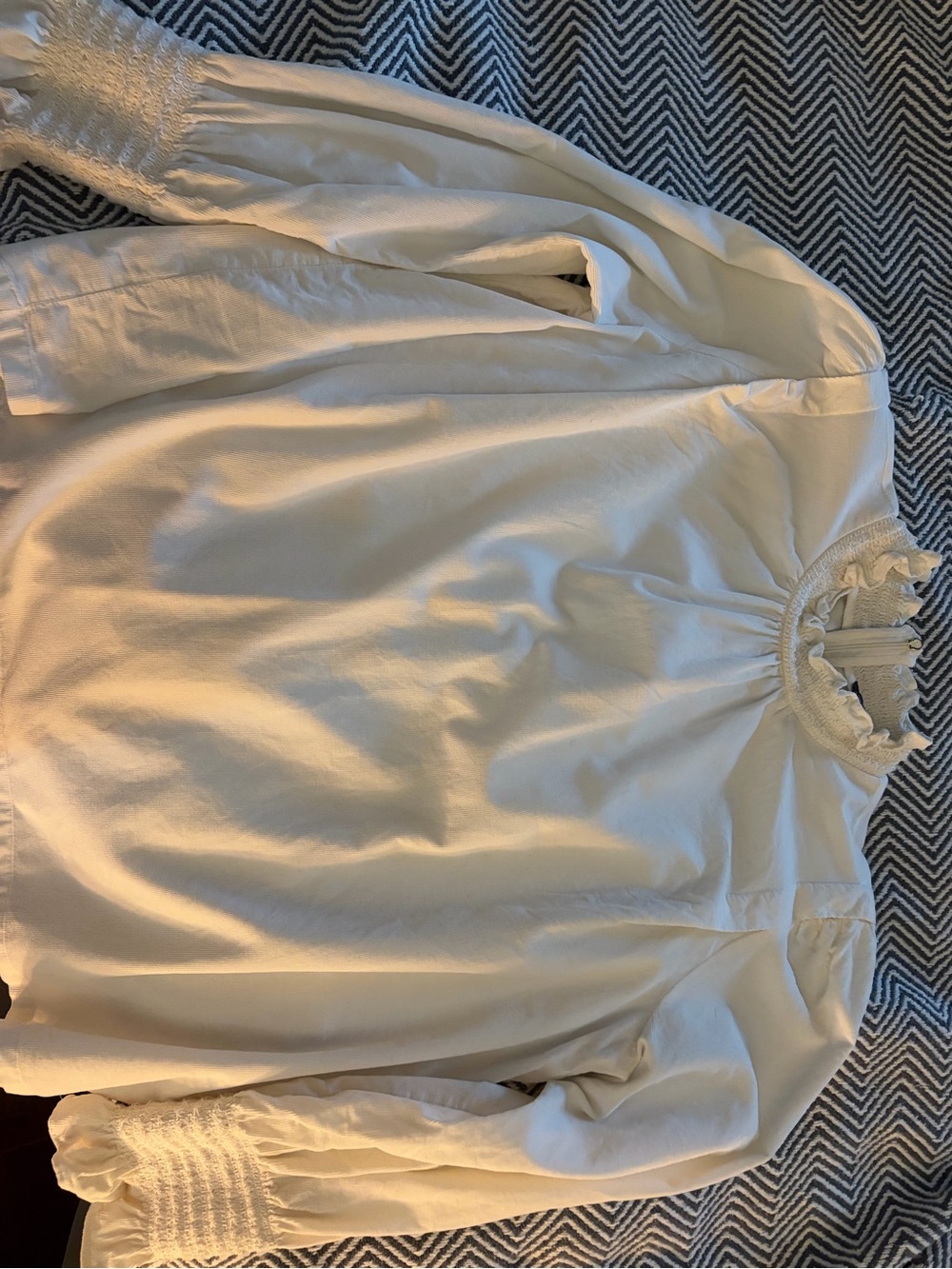 Ann Taylor Cream Ruffle-Neck Long Sleeve Blouse